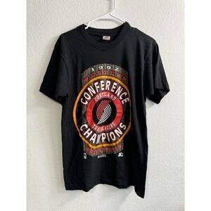 1992 NBA Western Portland Trail Blazers Champions T Shirt Mens M Black Vintage